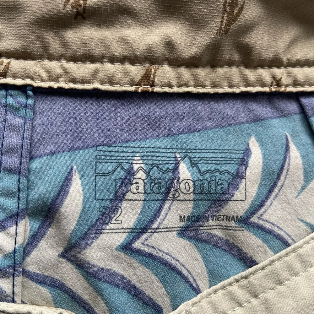 PATAGONIA Board Swim Shorts Size 32 M Wayfarer Geometric All Over Pattern 10”